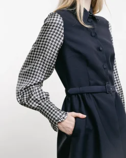 Belted Dress With Contrast Sleeves