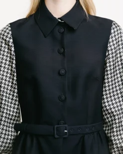 Belted Dress With Contrast Sleeves