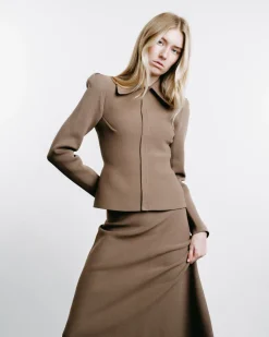 Crêpe Knit Peplum Collar Jacket
