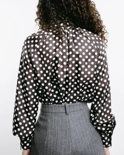 Dots Long-Sleeve Bow-Tie Shirt