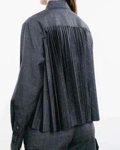 Glen Check Mixed Media Button-Up Shirt