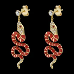 Nouvelle Diamond Red Enamel Serpent Earrings