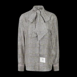 Plaid Tie Neck Silk Shirt