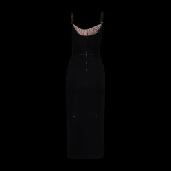 Satin Tipped Whipcord Wool Corset Maxi Dress