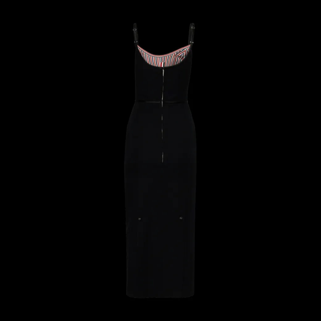 Satin Tipped Whipcord Wool Corset Maxi Dress