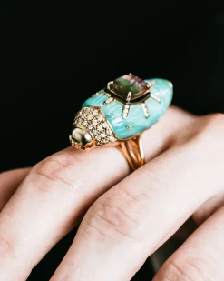 Scarab Turquoise Ring with Watermelon Tourmaline