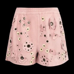 Suede Flower Appliqué Shorts