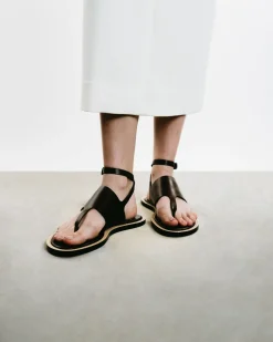 Vedra Leather Thong Ankle-Strap Sandals
