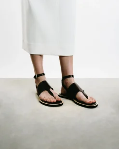 Vedra Leather Thong Ankle-Strap Sandals