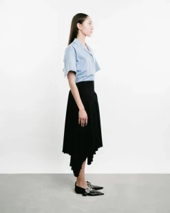 Wool Canvas Pleated Skirt