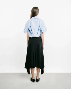 Wool Canvas Pleated Skirt