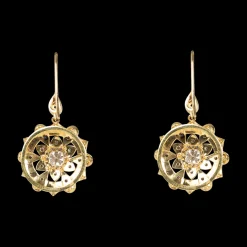 Yellow Gold Drop Flower Earrings